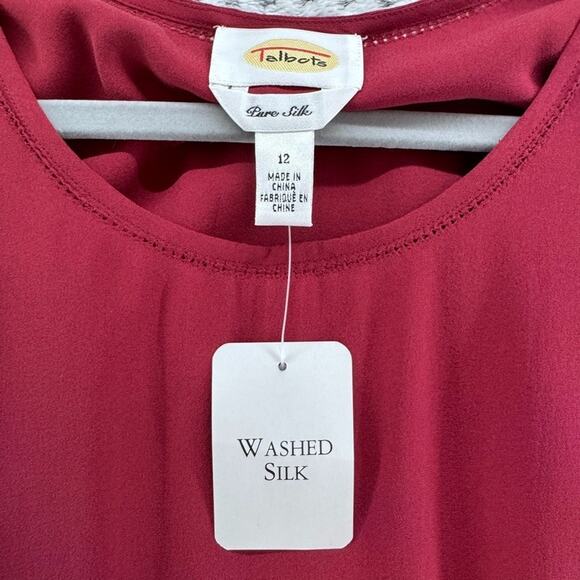 VTG Talbots Top Womens 12 Red Pure Silk Tank Sleeveless Crew Neck Career New - Picture 2 of 13